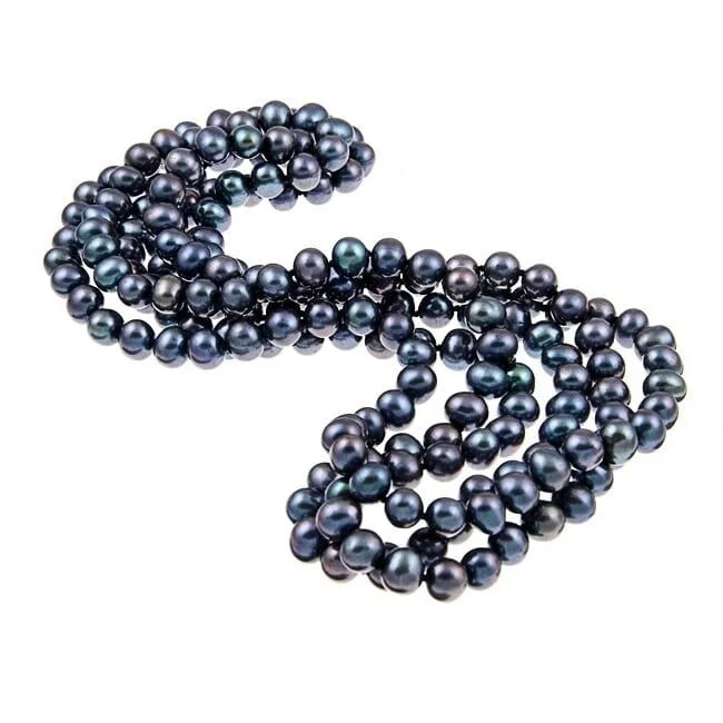 DaVonna 8-9 mm Peacock Black Freshwater PearlEndless Necklace, 64-inch