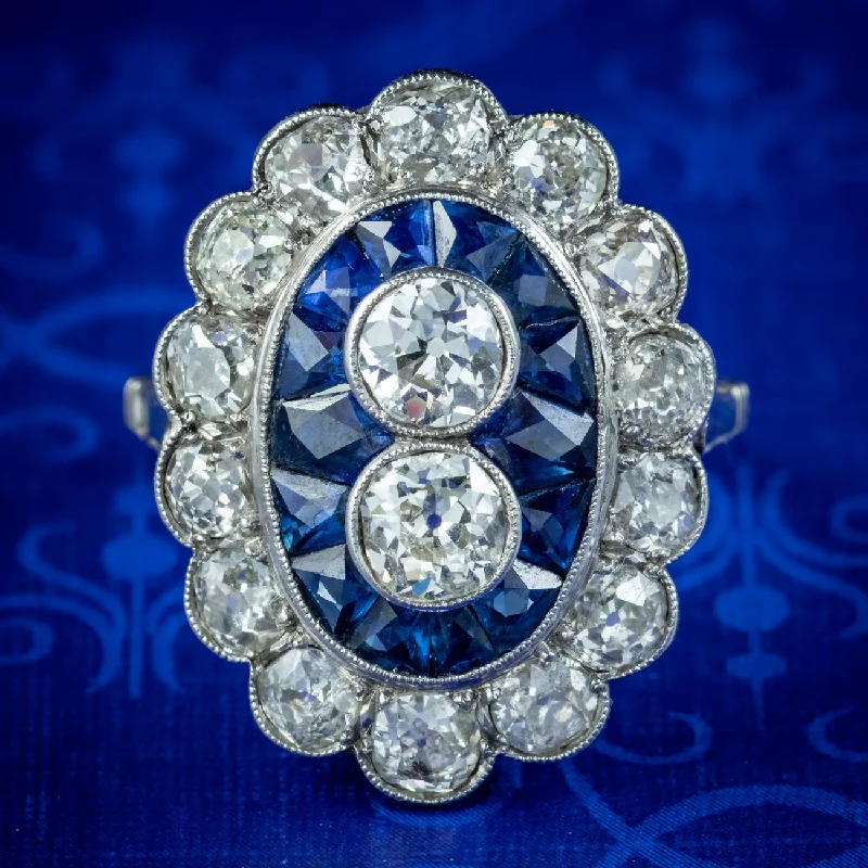 Crystal-twisted rings-Art Deco French Sapphire Diamond Ring 3.20ct Of Diamond Circa 1920 Boxed