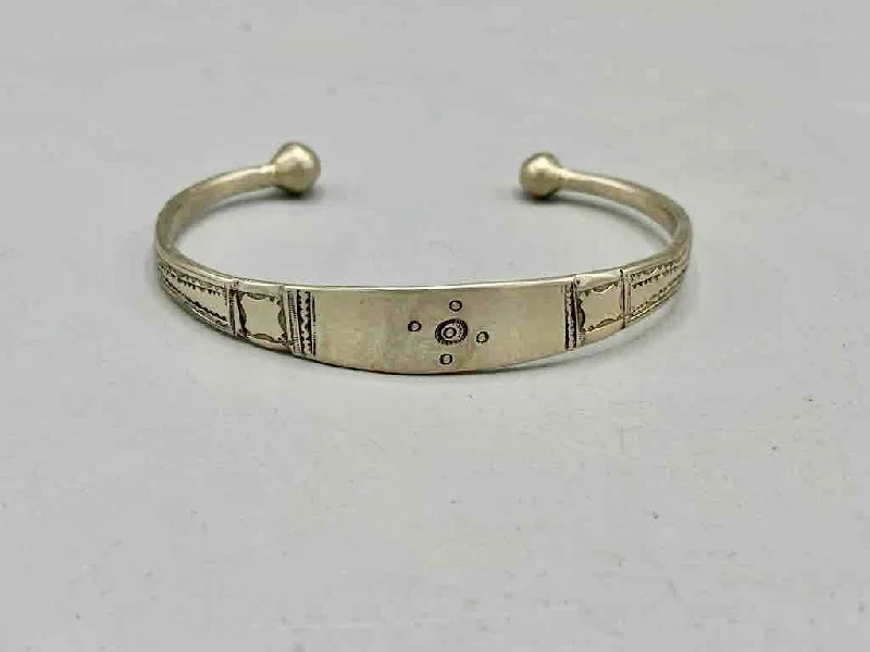 Multi-gem bangles-Small Wide Tuareg Coin Silver Etched Bracelet