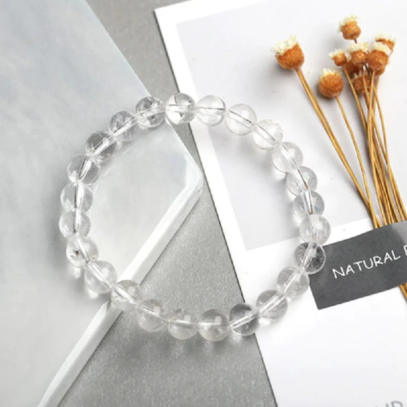 Dual-metal bangles-Clear Quartz Bead Bracelet