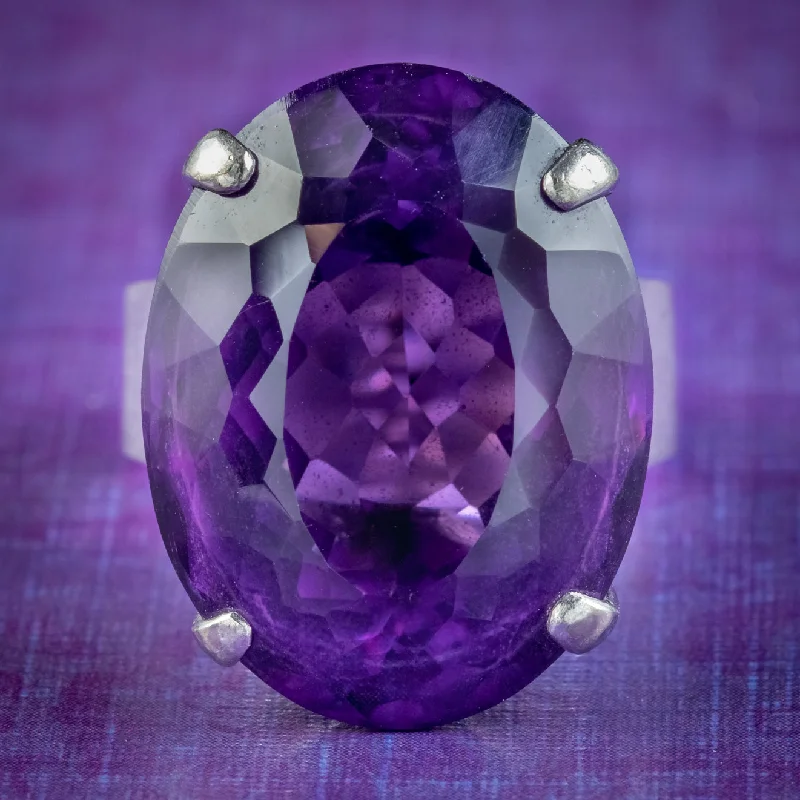 Polished bead rings-Vintage Amethyst Cocktail Ring 20ct Amethyst