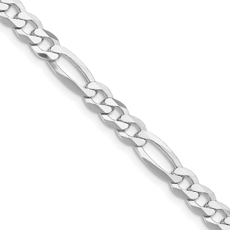 Curata 925 Sterling Silver Rhodium Plated 5.5mm Lightweight Flat Figaro Chain Necklace