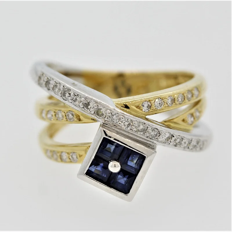 Cedar grain rings-Sapphire Diamond Gold & Platinum Crossover Ring