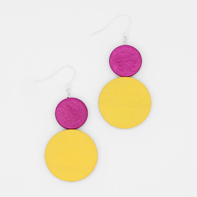 Patina brass earrings-Fuchsia and Yellow Double Bead Isla Earrings