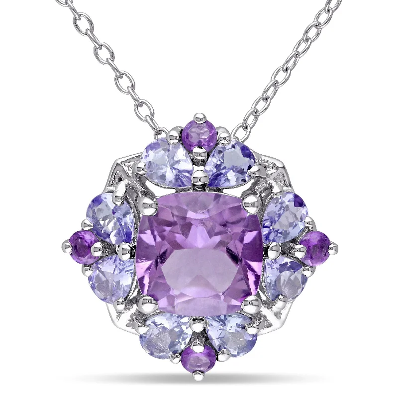 Miadora Sterling Silver Amethyst and Tanzanite Necklace