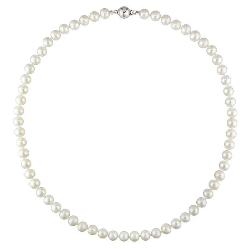 Miadora Sterling Silver White Cultured Freshwater Pearl Necklace (7-7.5 mm)