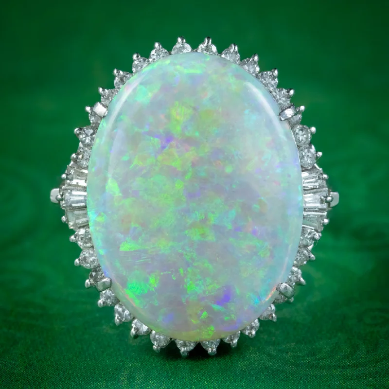 Curved gem rings-Vintage Opal Diamond Cocktail Ring 8.74ct Natural Opal