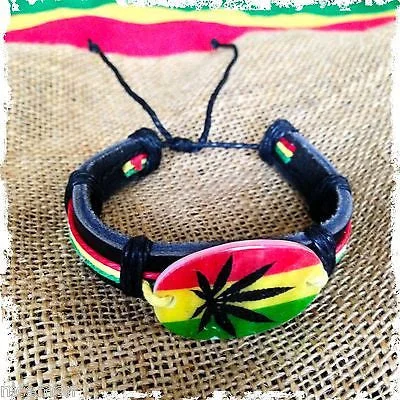 Crystal-twisted bangles-Rasta Fashion Bracelet Leather Wrist Cuff Canna Weed Leaf Emblem Bob Reggae IRIE