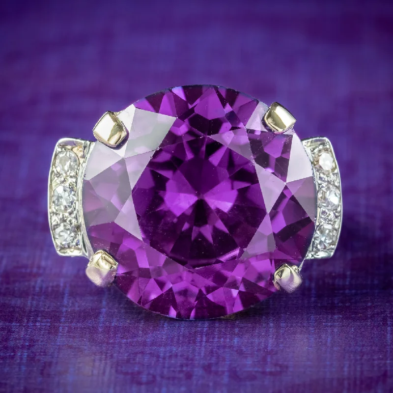 Surf motif rings-Vintage Synthetic Alexandrite Diamond Cocktail Ring 20ct Stone