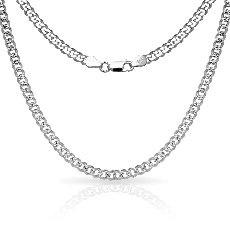 Sterling Silver Men's Italian 6mm Pave Curb Chain Necklace (18'-30") - White