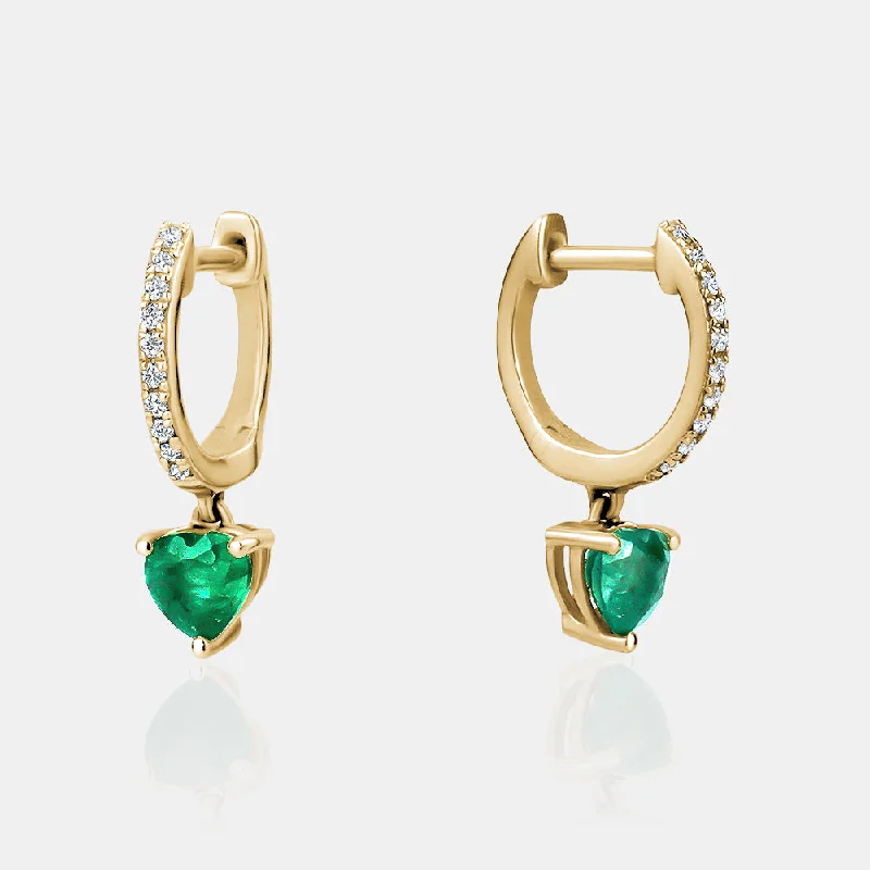 Deco charm earrings-Green Emerald Heart Huggies