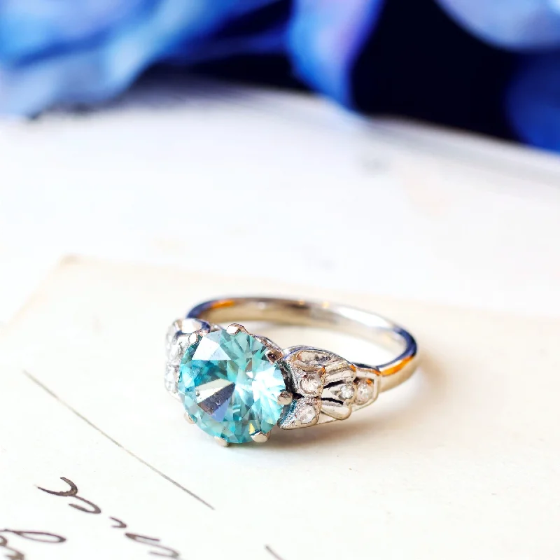 Peace design rings-Vintage Art Deco Starlight Blue Zircon Ring