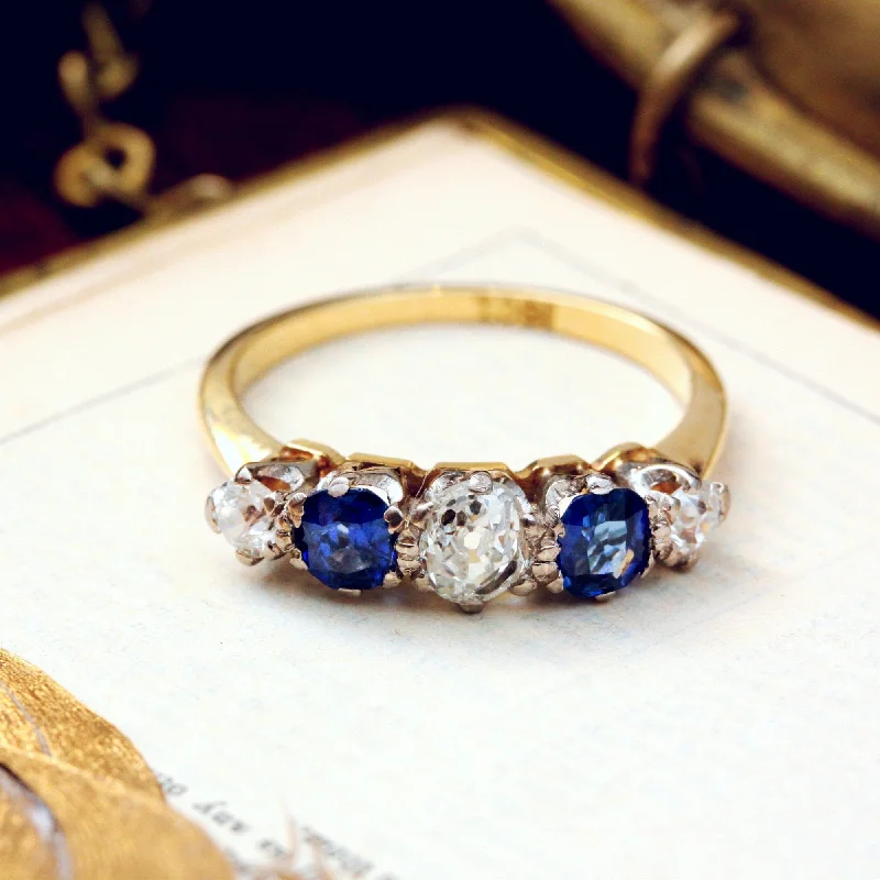 Radiant star rings-Vintage Deep Blue Sapphire & Diamond Ring