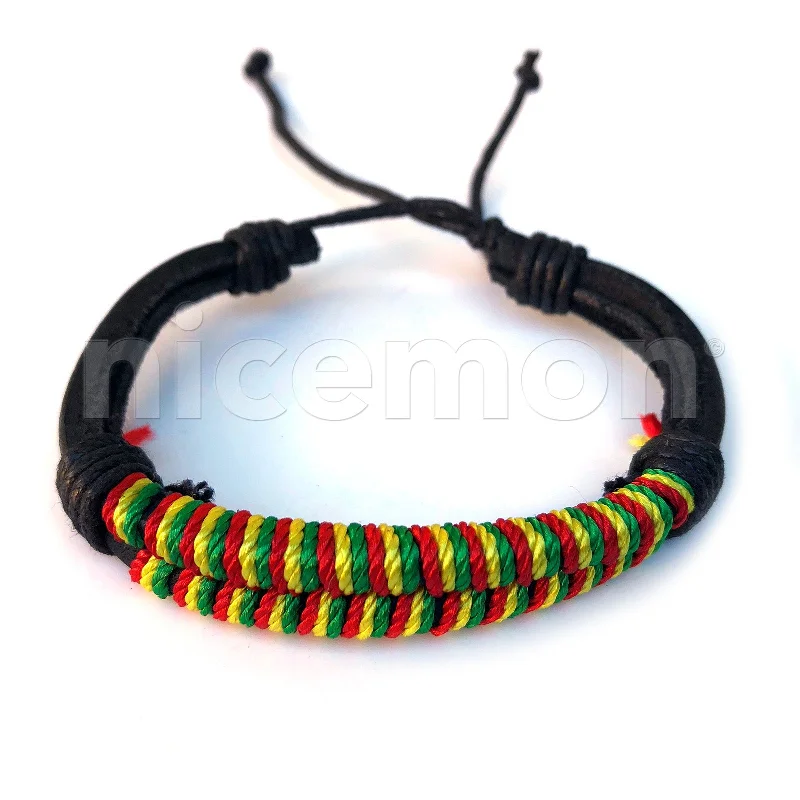 Pure crystal bangles-Rasta Corded Bracelet Wrist Band Hippie Hawaii Negril Dub Ras Reggae Marley RGY