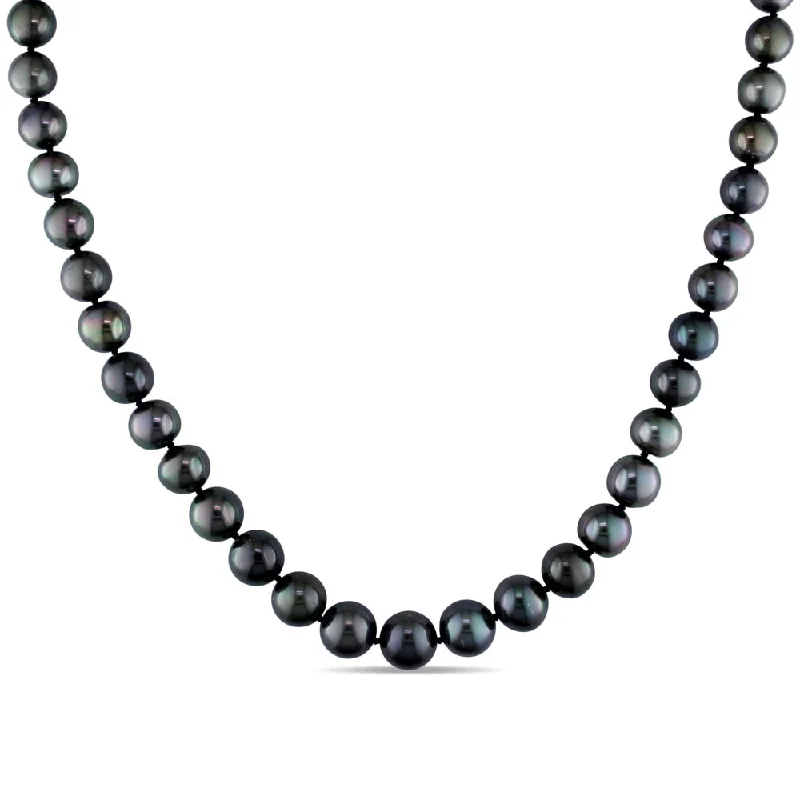 Miadora Signature Collection 14k White Gold Black Tahitian Pearl Strand Necklace (8-10 mm)