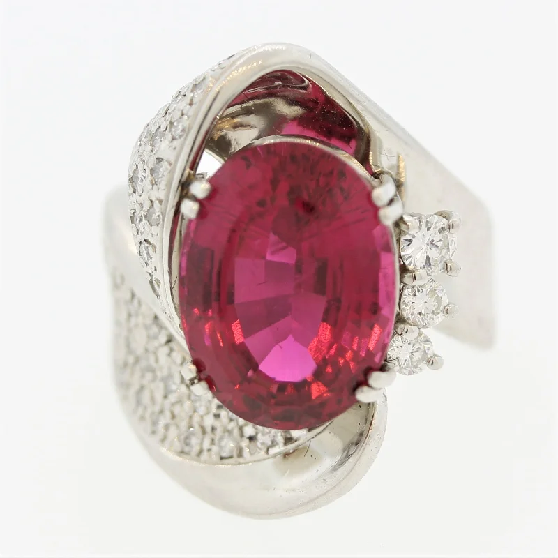 Topaz stone rings-Rubellite Tourmaline Diamond Platinum Ring