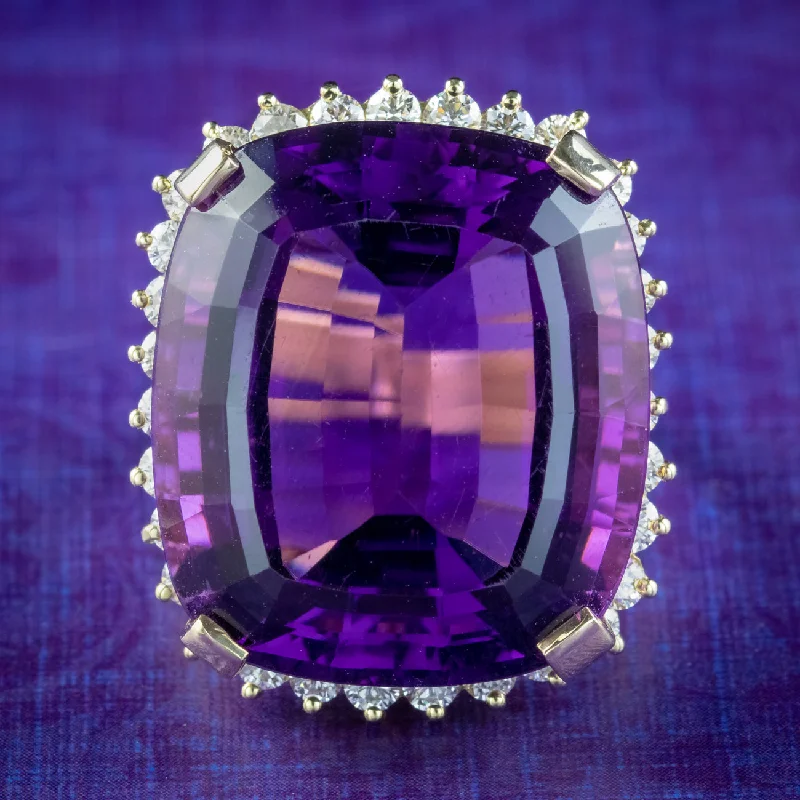 Fiber edge rings-Vintage Amethyst Diamond Cocktail Ring 40ct Amethyst