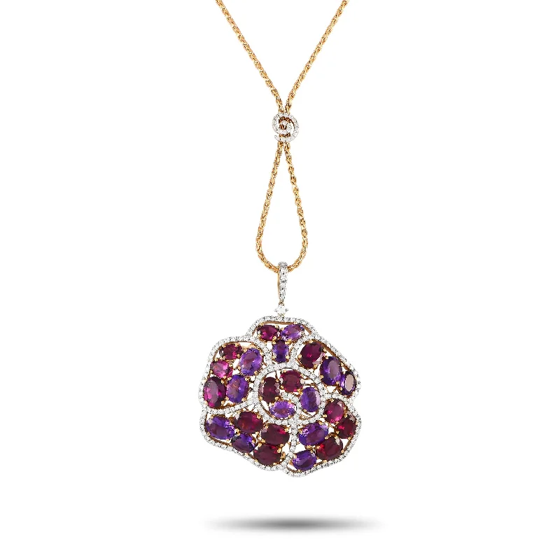 Casato Rose Gold 1.57ct Diamond, Amethyst, and Rhodolite Pendant Necklace 200494 Length 20 Inch