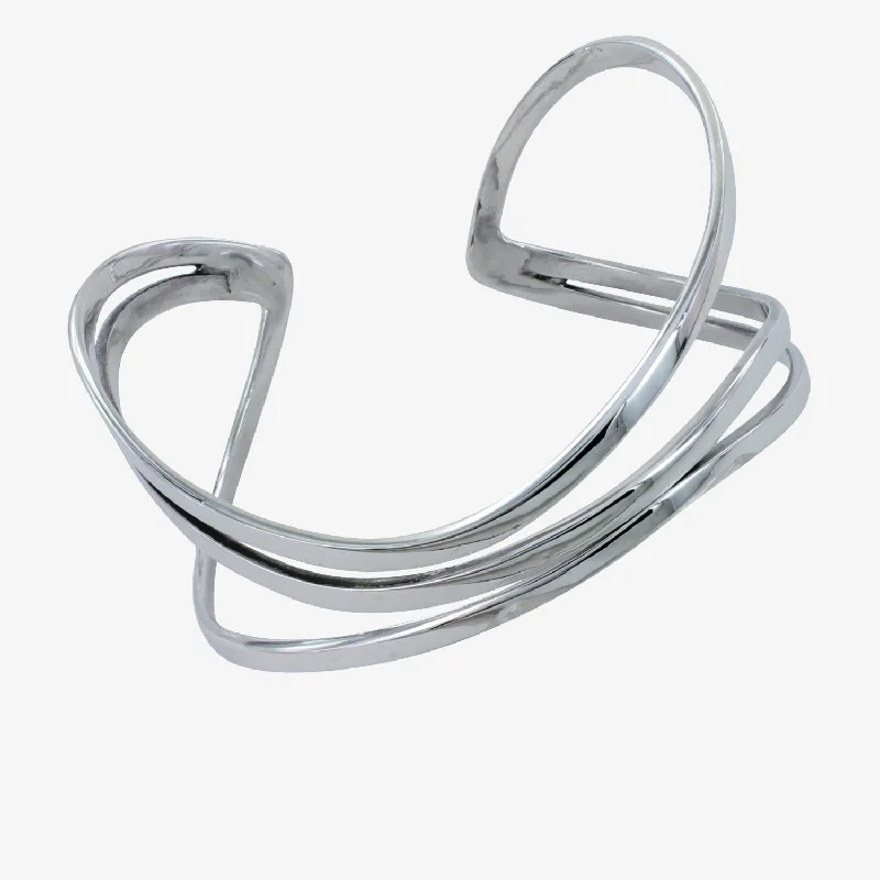 Sleek design bangles-Sterling Silver Waving Cuff Bracelet