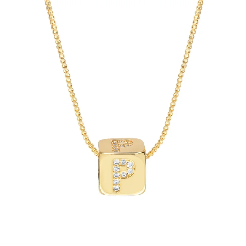 Victoria Townsend Gold Plated 18" Initial Cube Necklace.