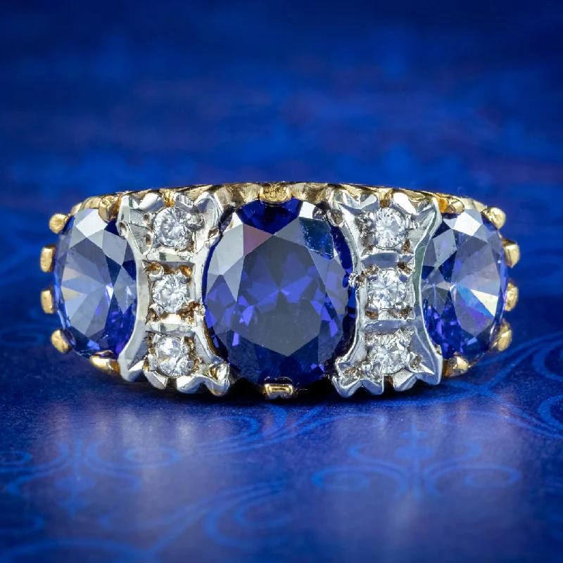 Bold druzy rings-Victorian Style Carved Half Hoop Cz Tanzanite Trilogy Ring