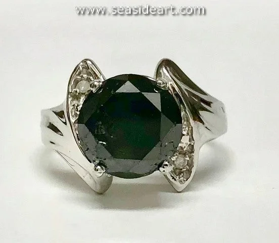 Curved gem rings-Black Diamond-14KT White Gold Ring