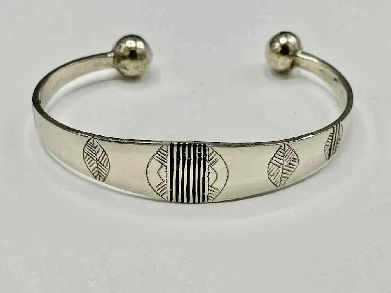 Moon motif bangles-Large Wide Tuareg Inlaid Etched Coin Silver Bracelet