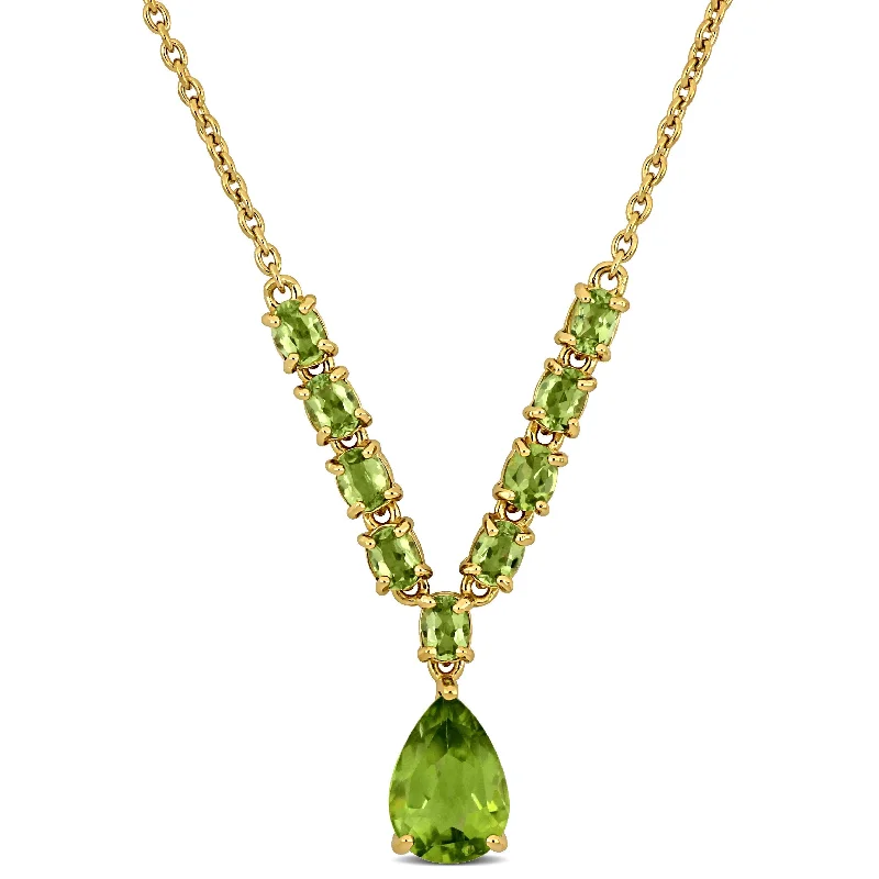 Miadora 3 1/3ct TGW Pear and Oval-Cut Peridot Lariat Necklace in Sterling Silver-18 in+2 ext