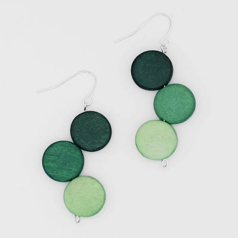 Glossy silver earrings-Green Triple Stacked Earring