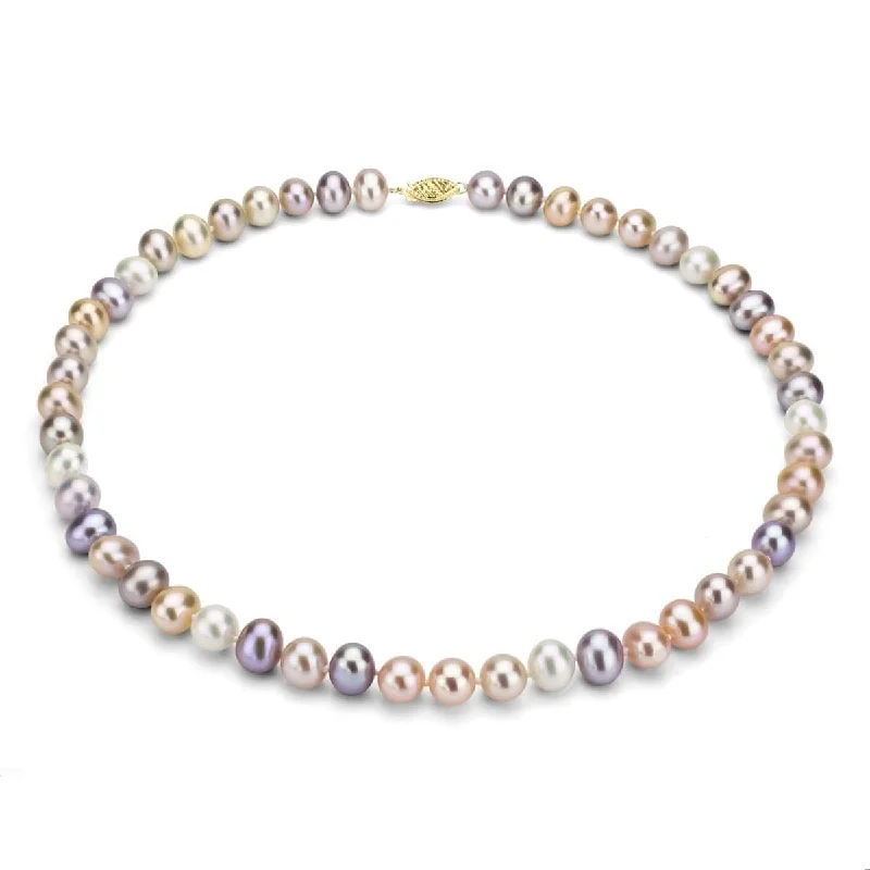 DaVonna 14k Yellow Gold 6-7mm Multi-Pink Freshwater Pearl Necklace