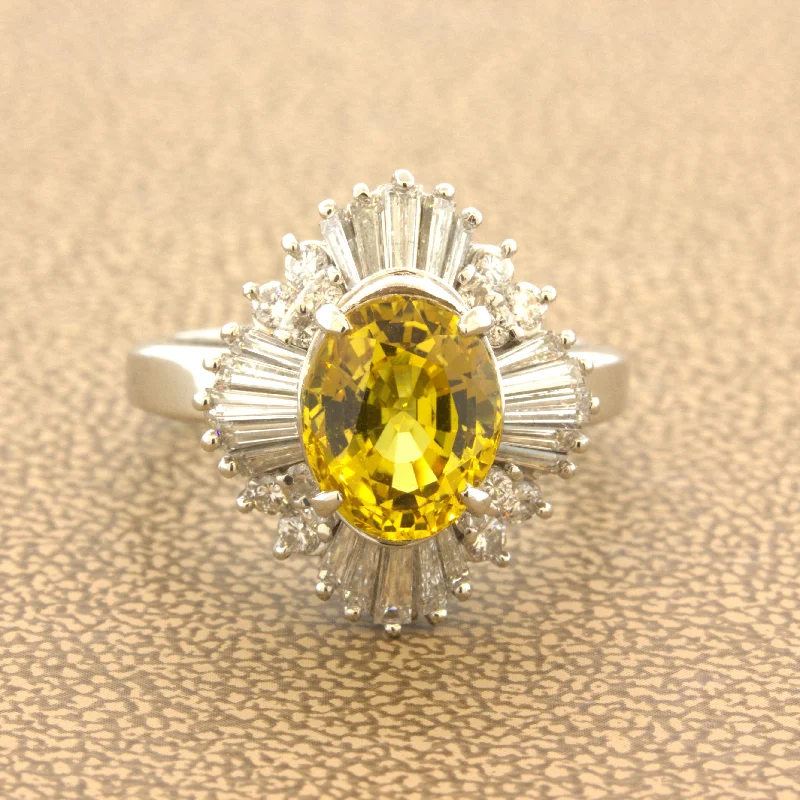 Minimal silver rings-Fine Yellow Sapphire Diamond Platinum Ring