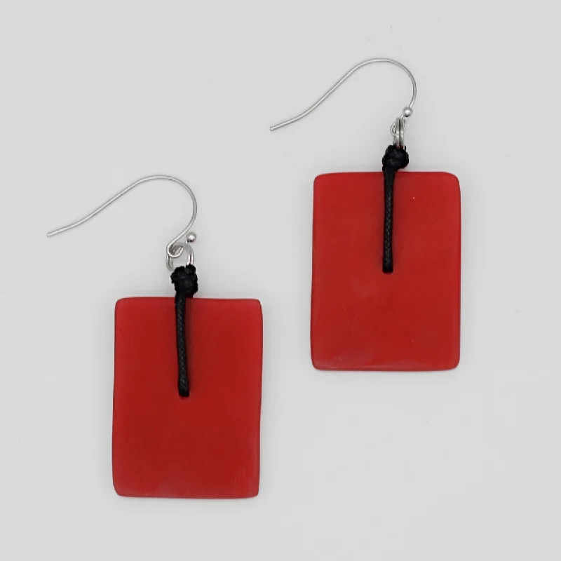 Solid bar earrings-Red Rectangle Dangle Earrings