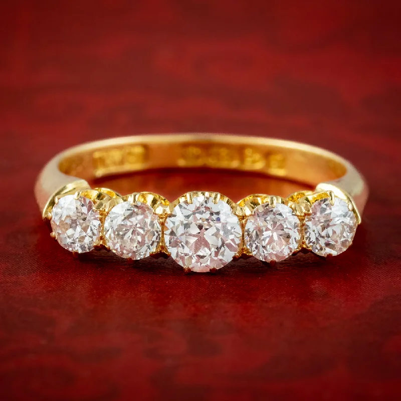 Multi-stone rings-Antique Edwardian Diamond Five Stone Ring 1.4ct Diamond Dated 1909