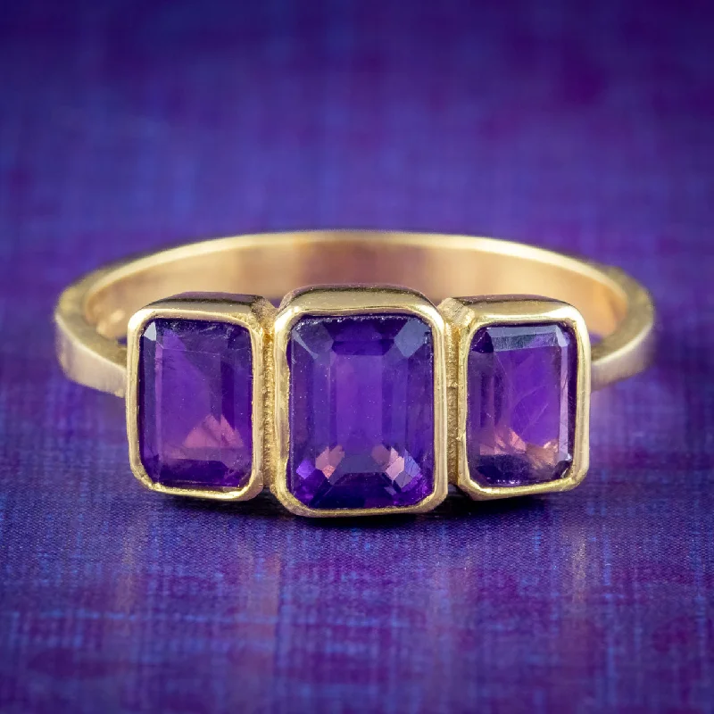 Fine thread rings-Art Deco Style Amethyst Trilogy Ring 2.2ct Total