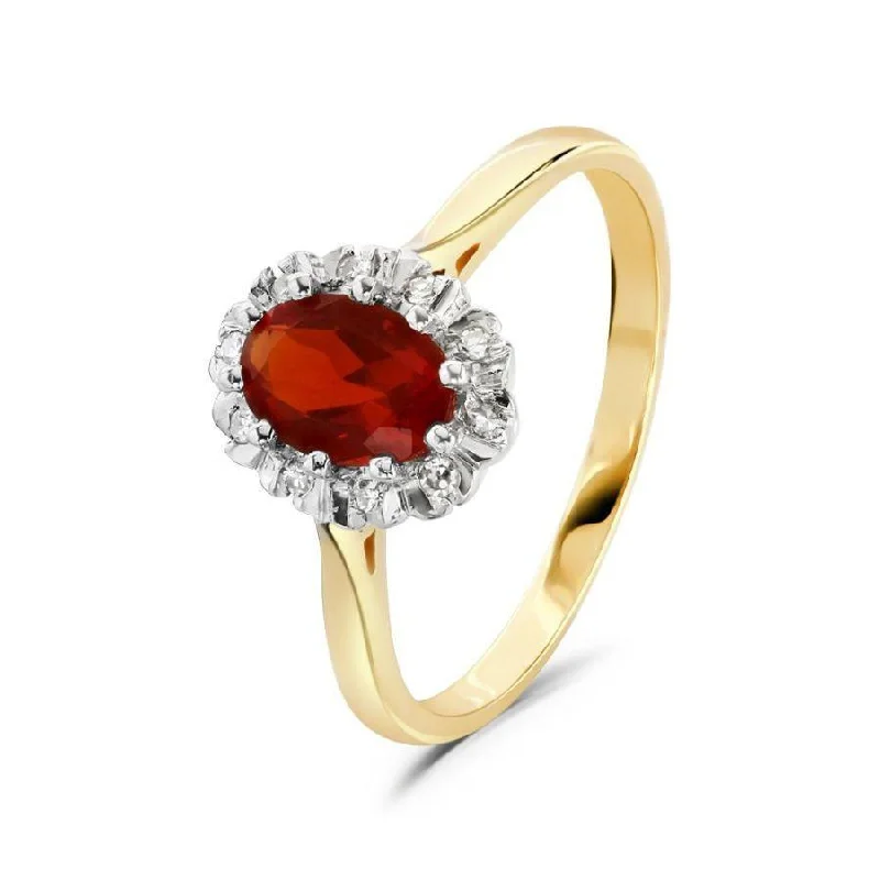 Handcrafted engagement rings-18ct Yellow Gold Oval Cut Fire Opal & Diamond Claw Set Cluster Ring