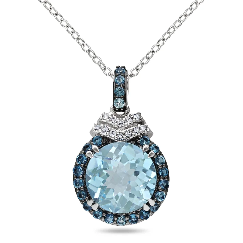 Miadora Sterling Silver Blue Topaz and Diamond Accent Necklace