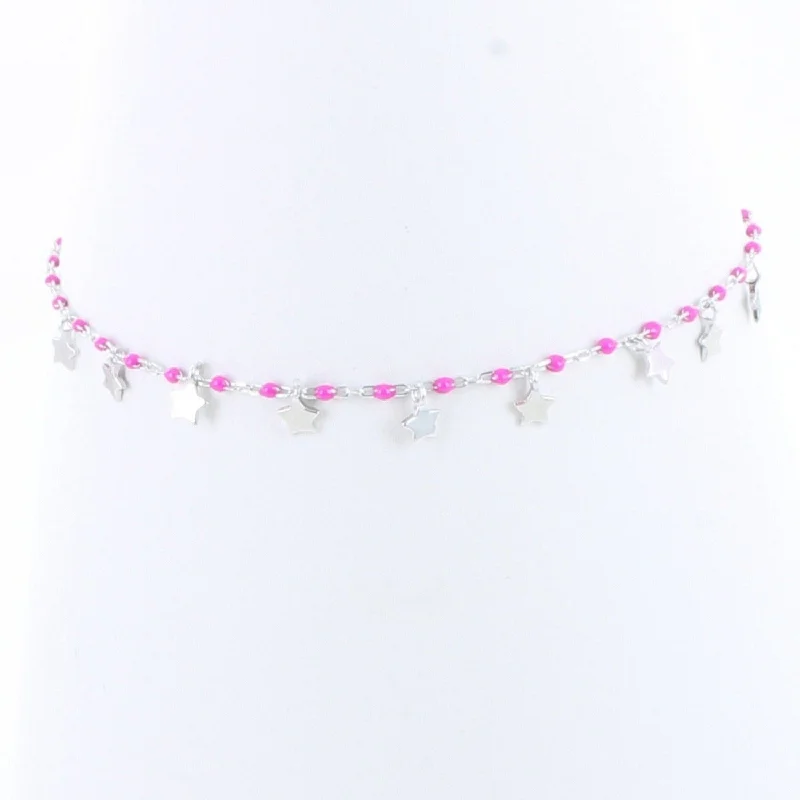 Multi-gem bangles-Sterling Silver and Pink Enamel Starry Bracelet