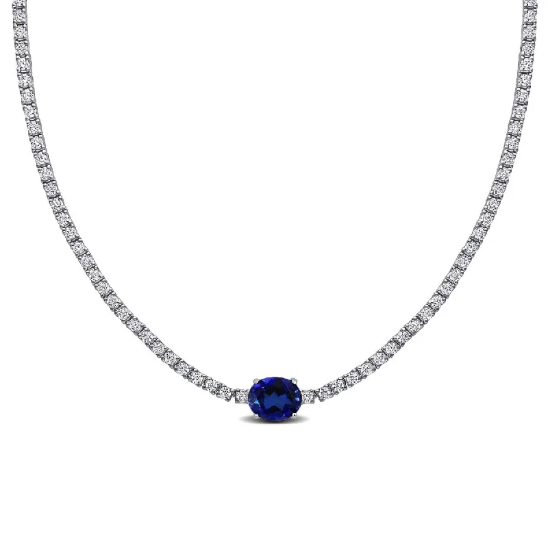 Miadora 16ct TGW Created Blue White Sapphire Solitaire Necklace in Sterling Silver