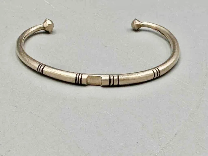 Tiered link bangles-Small Rounded Tuareg Coin Silver Inlaid Bracelet - Imperfect