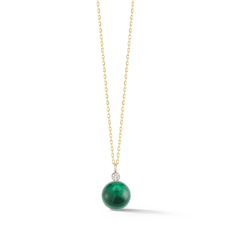 14kt Gold Malachite and Diamond Dot Necklace