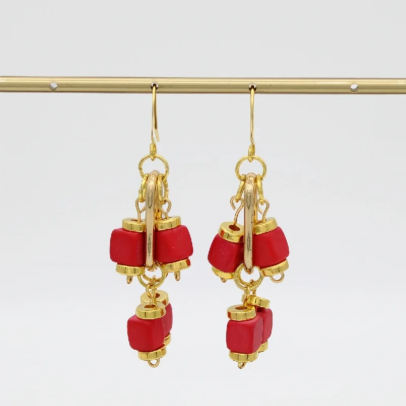 Whimsical pair earrings-Red Golden Threads Earring