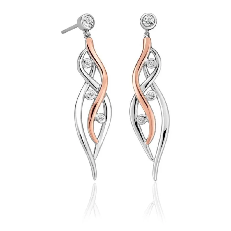 Spiral stone engagement rings-Silver and 9ct Rose Gold Swallow Falls Wht Top Drop Earings