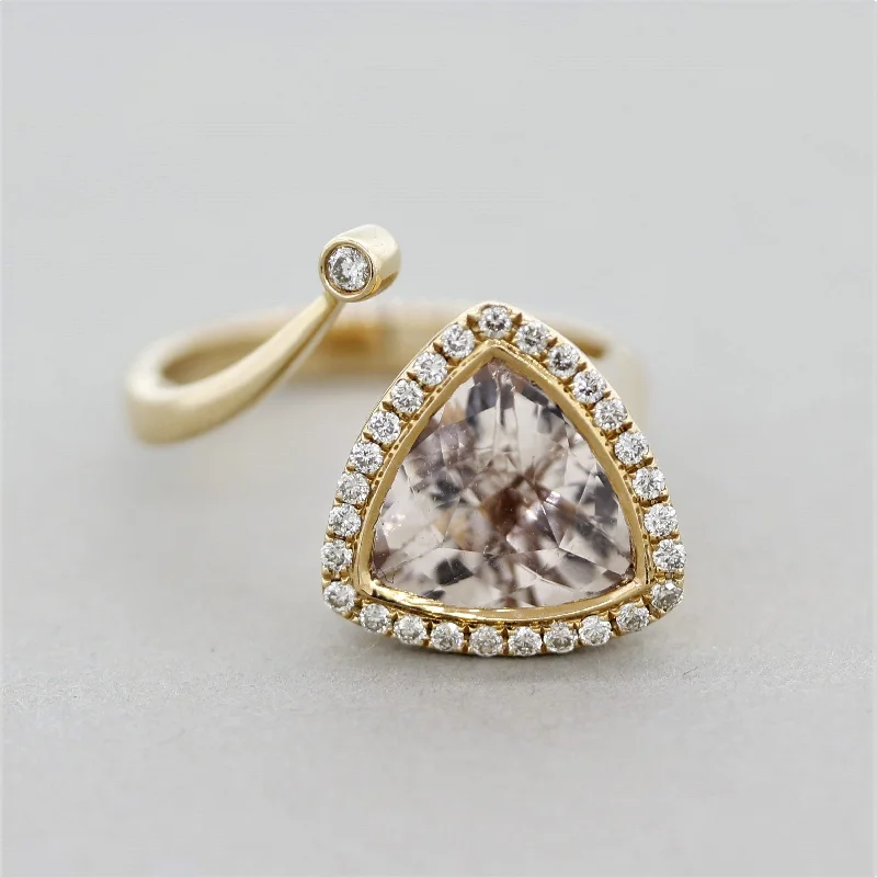 Lily rings-Morganite Diamond Gold Abstract Ring