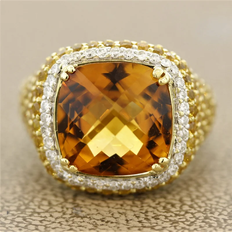 Worn bronze rings-Citrine Diamond Yellow-Sapphire Gold Ring