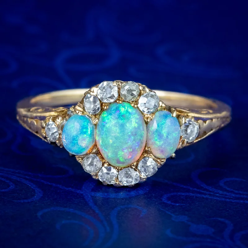 Bent shank rings-Antique Victorian Opal Diamond Cluster Ring 0.80ct Opal