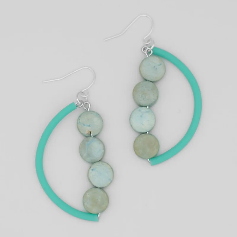 Bead braid earrings-Mint Half Moon Dangle Earring