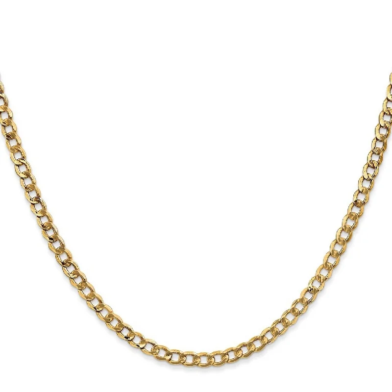 Curata 10k Yellow Gold 3.2mm Semi-Solid Curb Link Chain Necklace | Unisex Design, Various Lengths