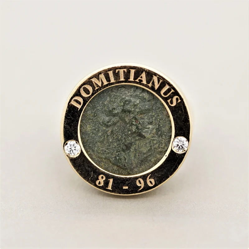 Curved shank rings-Italian Ancient Coin Diamond Gold Ring