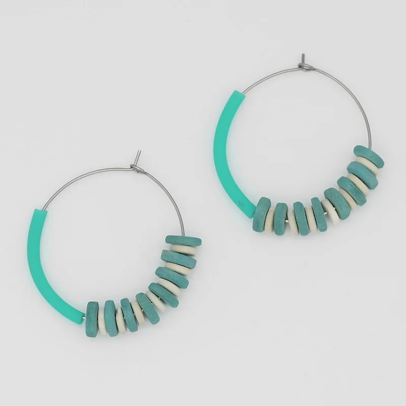 Flat knot earrings-Aqua Hoop Dangle Earring