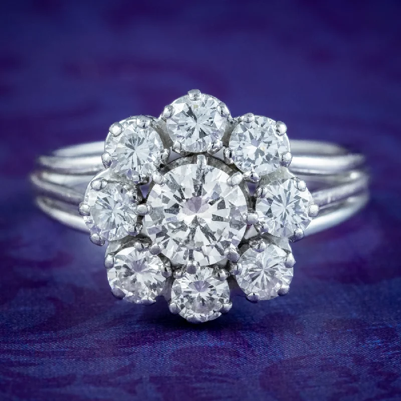 Plaited design rings-Antique Art Deco French Diamond Daisy Cluster Ring 1.4ct Total